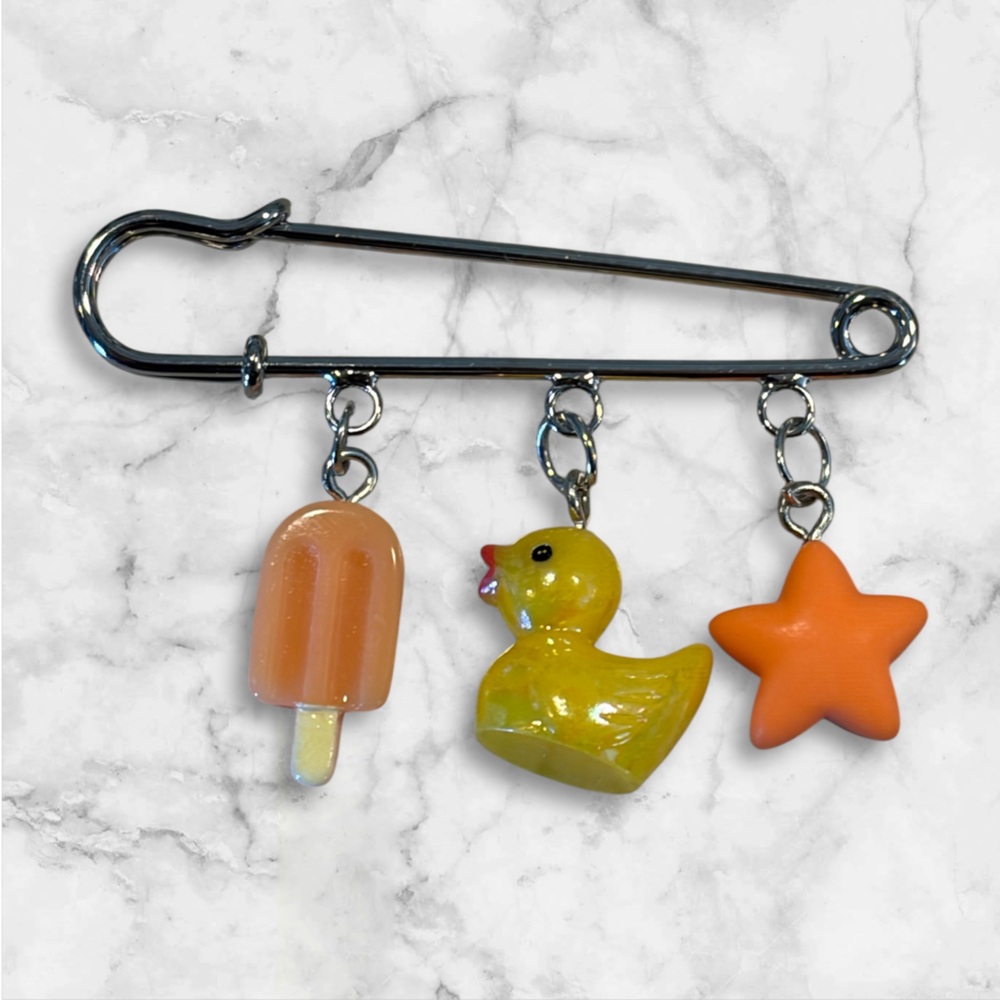 Cute Charm Brooch with Popsicle, Rubber Duck, and Star